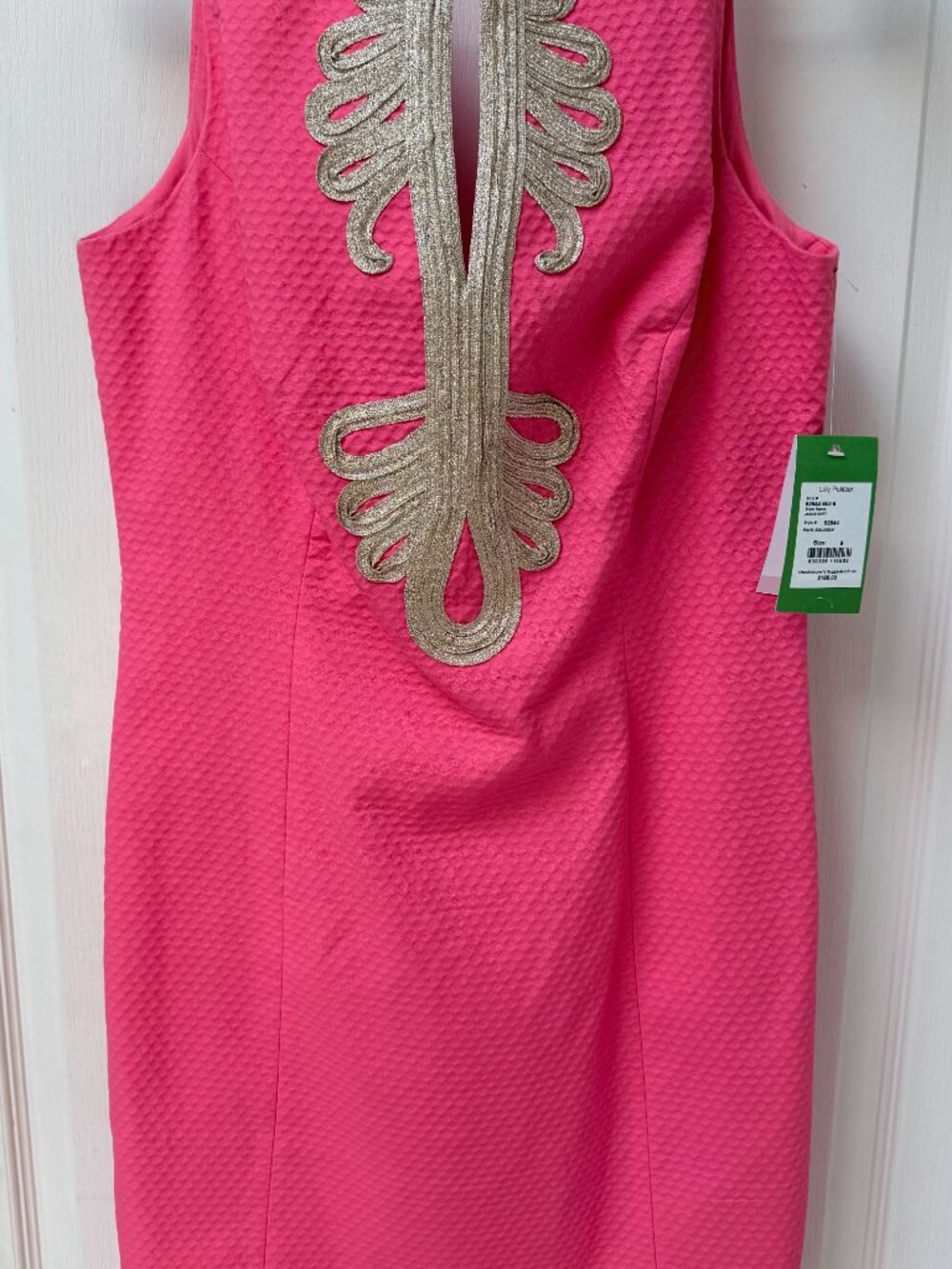 NWT Lilly Pulitzer Janice Shift Dress in Pink Salmon with Gold Embroidery - Picture 9 of 9